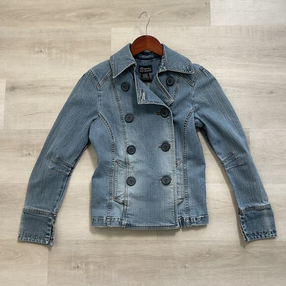 No Boundaries Stretch Juniors Double Breasted Denim Jacket Light Wash Small - Picture 1 of 10